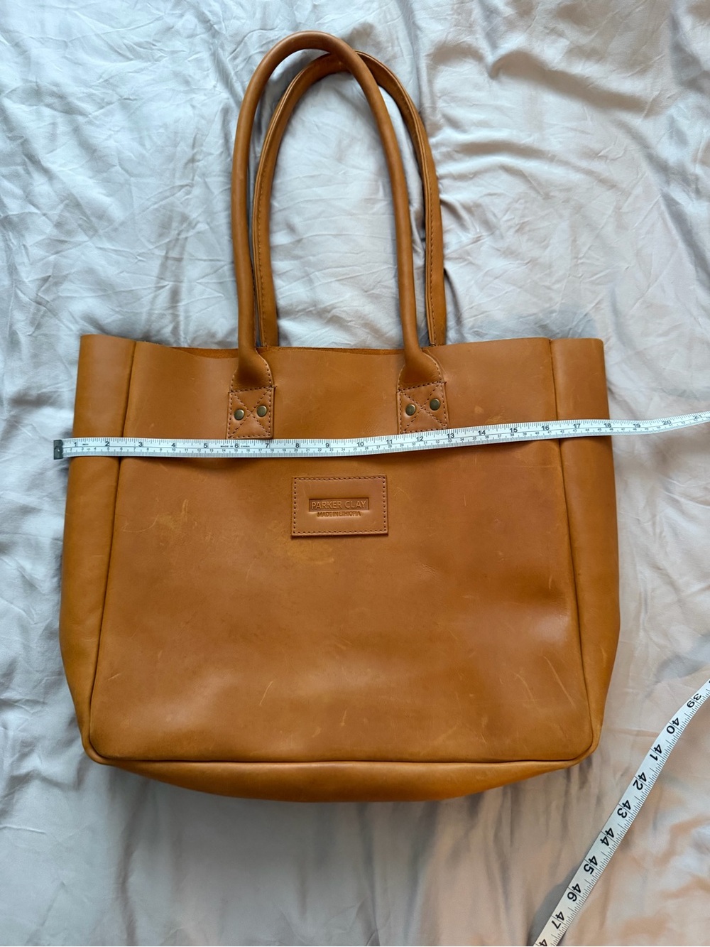 Classic Cognac Leather Tote with Double Handles - Picture 5 of 5